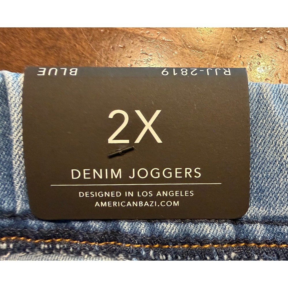 American Bazi Womens 2X Denim Joggers Blue Distressed Elastic Waist RJJ-2819 NEW - Picture 4 of 8